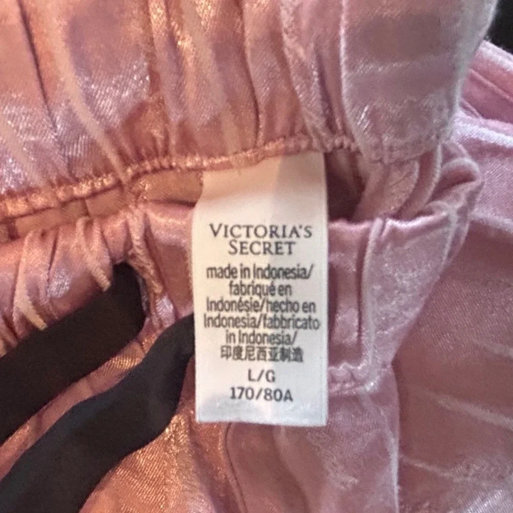 Victoria's Secret Pajama Matching Set Lg Pink Satin Striped Button Up Barbiecore